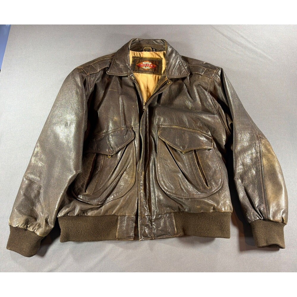 Vintage Mirage Classics Leather Bomber Jacket Flight Aviator Distressed